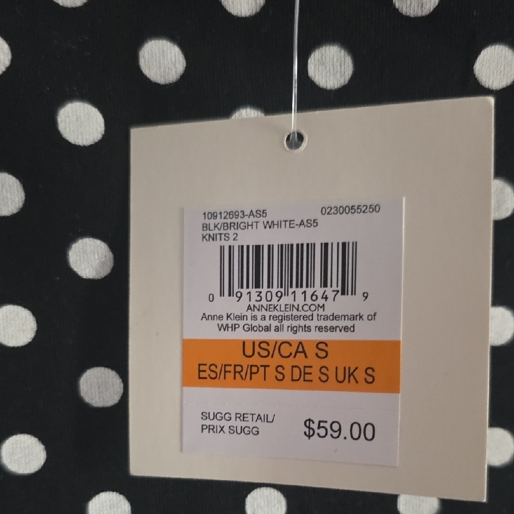 Anne Klein Black and White Polka Dot Short Sleeve Top, NWT, Size Small. - Picture 5 of 11
